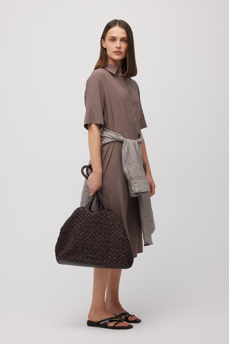 Béžové hedvábné košilové midi šaty - Patrizia Aryton