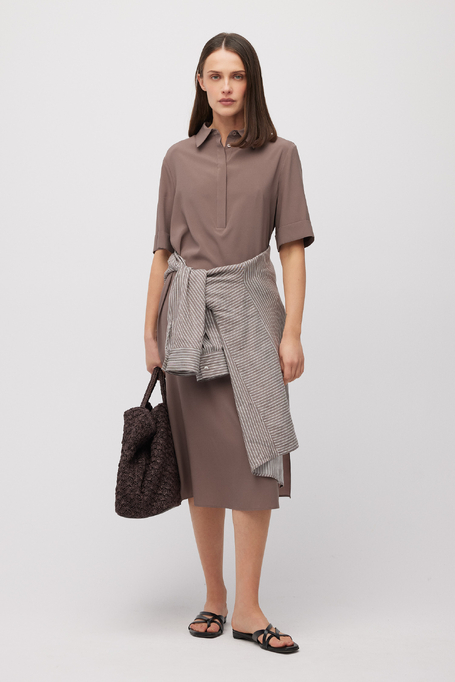 Béžové hedvábné košilové midi šaty - Patrizia Aryton