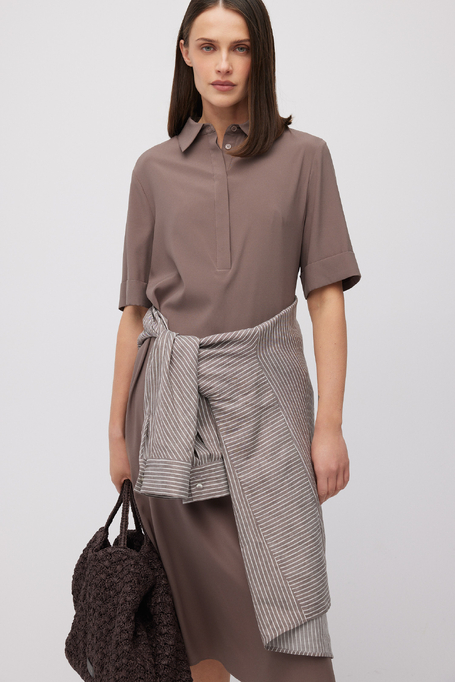 Béžové hedvábné košilové midi šaty - Patrizia Aryton Béžové hedvábné košilové midi šaty - Patrizia Aryton