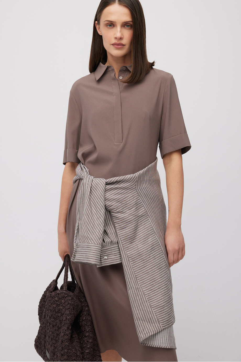 Béžové hedvábné košilové midi šaty - Patrizia Aryton Béžové hedvábné košilové midi šaty - Patrizia Aryton