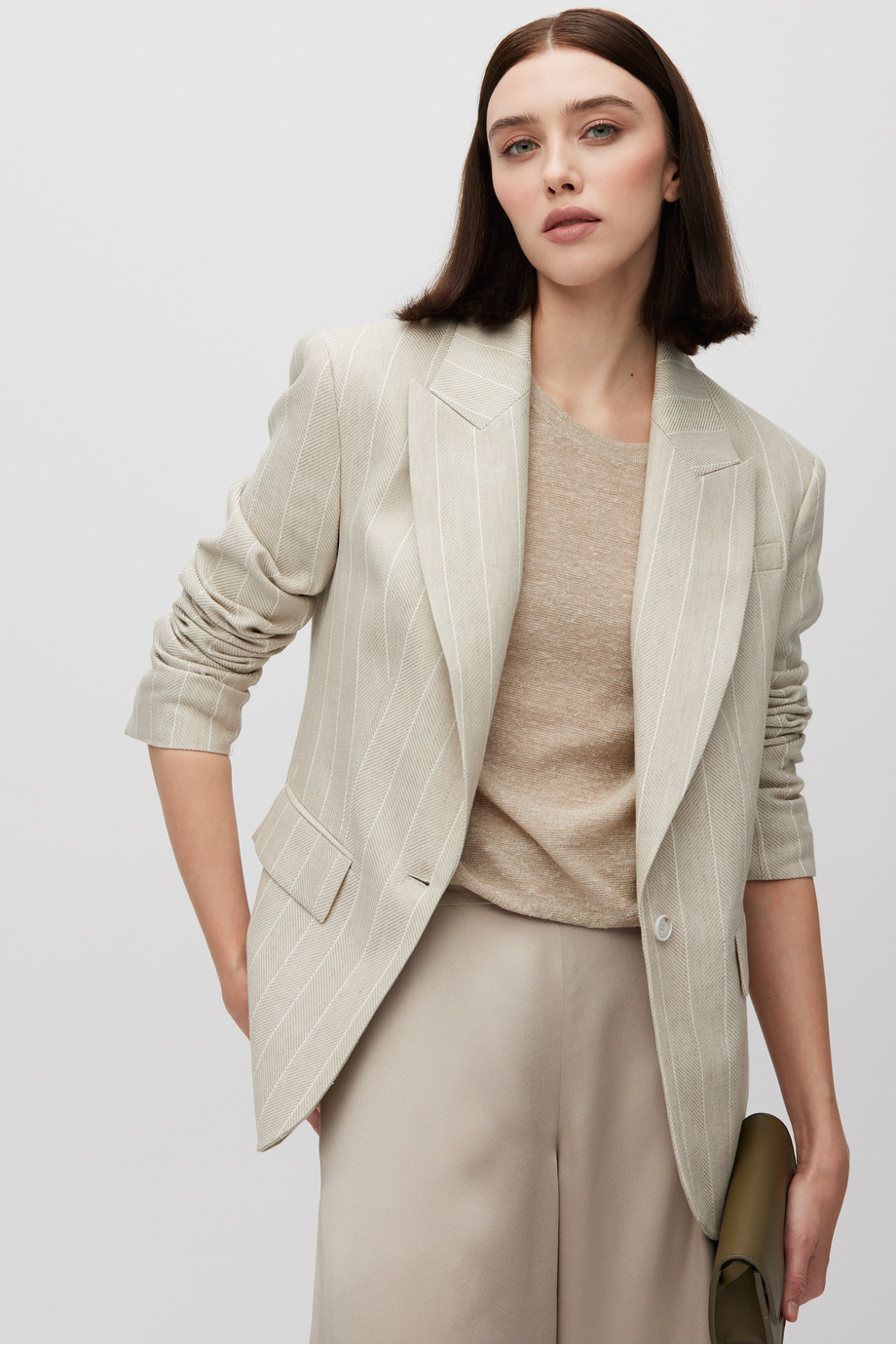 Béžové sako z bavlny a lnu s proužkem tenis - Patrizia Aryton Béžové sako z bavlny a lnu s proužkem tenis - Patrizia Aryton