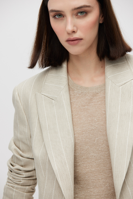 Béžové sako z bavlny a lnu s proužkem tenis - Patrizia Aryton Béžové sako z bavlny a lnu s proužkem tenis - Patrizia Aryton