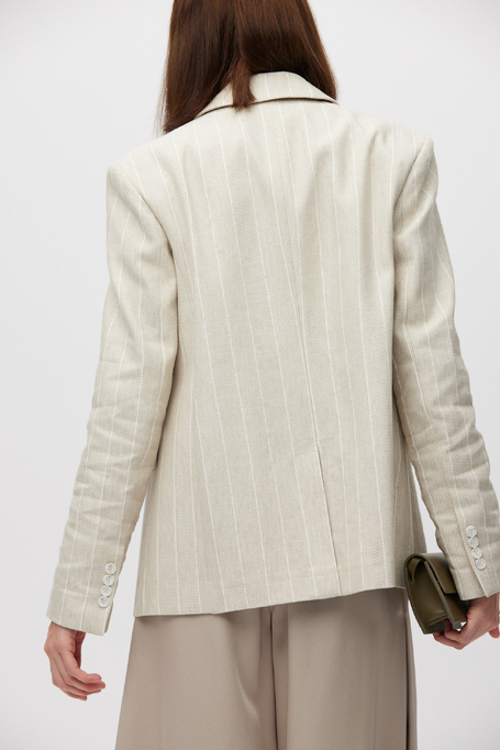 Béžové sako z bavlny a lnu s proužkem tenis - Patrizia Aryton Béžové sako z bavlny a lnu s proužkem tenis - Patrizia Aryton