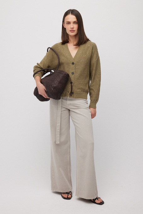 Zelený pletený kardigan s lnem - Patrizia Aryton