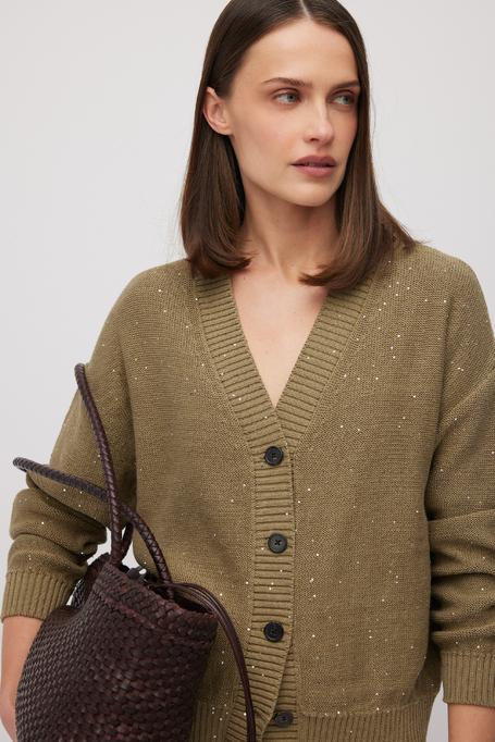 Zelený pletený kardigan s lnem - Patrizia Aryton