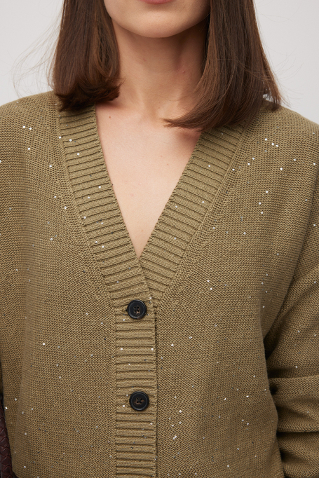 Zelený pletený kardigan s lnem - Patrizia Aryton