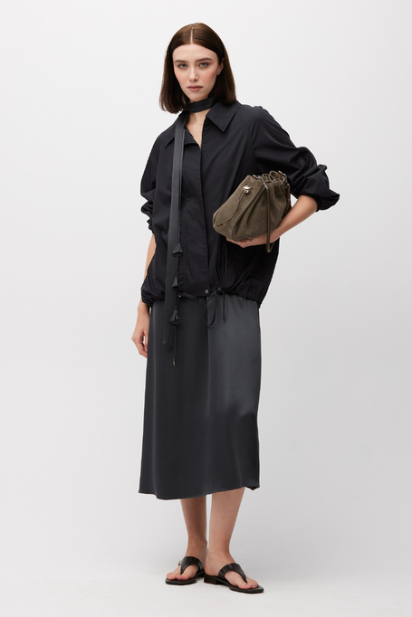 Šedé hedvábné midi šaty s třásněmi - Patrizia Aryton