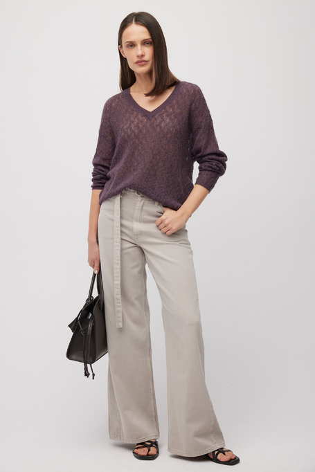 Volný svetr s alpakovou vlnou v barvě lilku - Patrizia Aryton