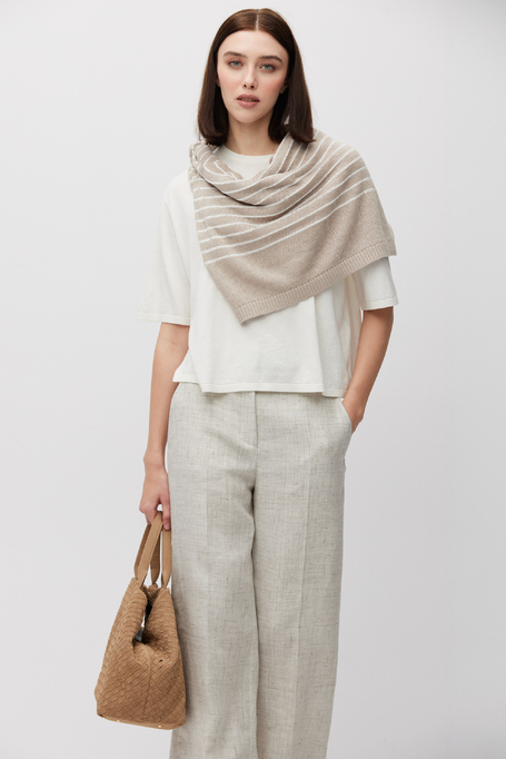 Béžový lněný svetr s bílými proužky - Patrizia Aryton