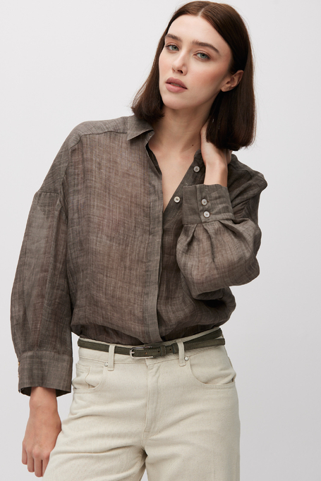 Volná hnědá košile z ramie - Patrizia Aryton