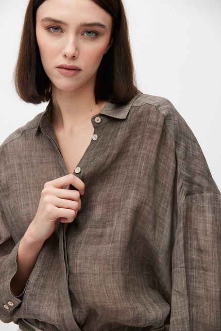 Volná hnědá košile z ramie - Patrizia Aryton