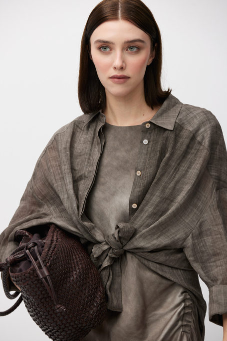 Volná hnědá košile z ramie - Patrizia Aryton