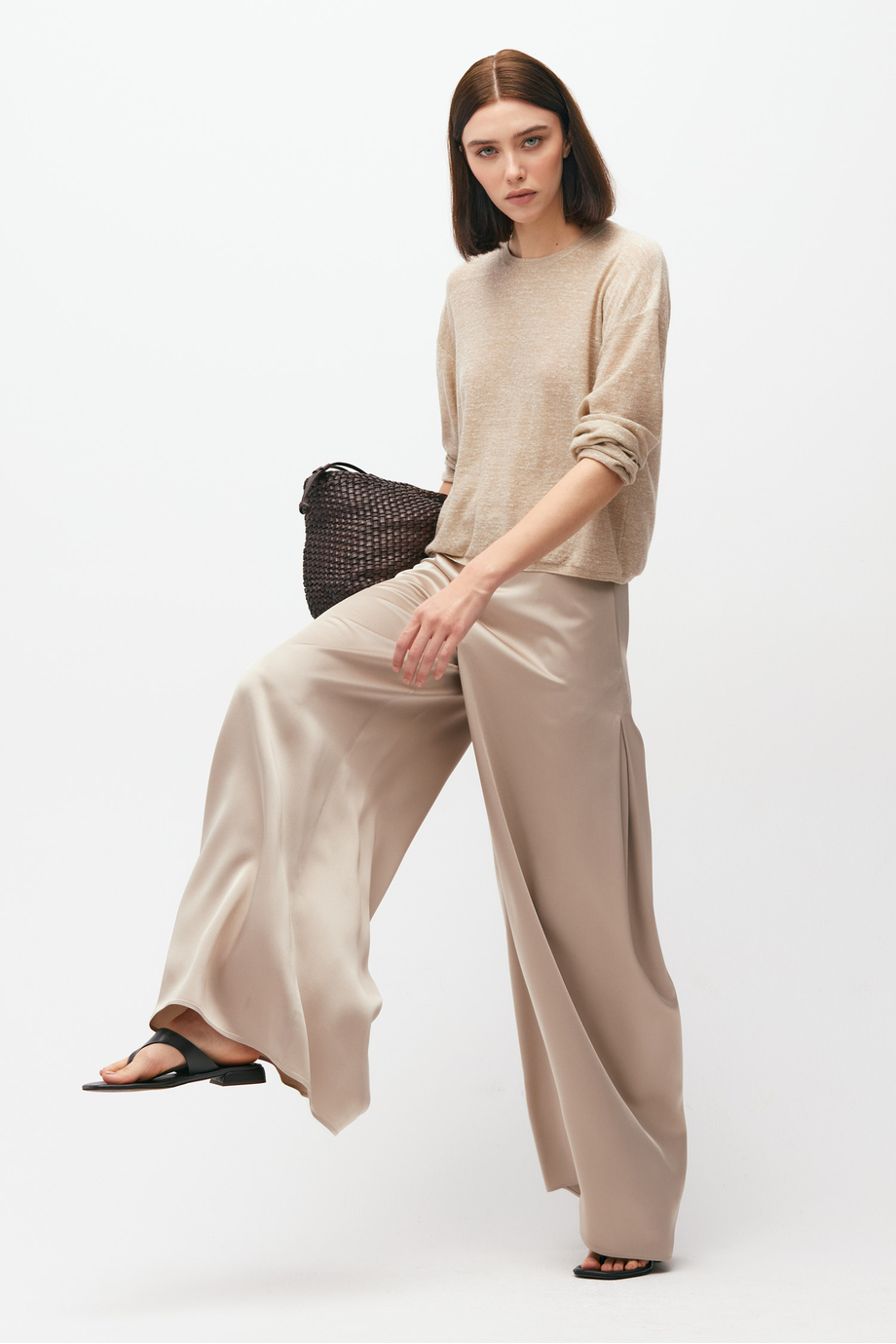 Béžové kalhoty se širokou nohavicí - Patrizia Aryton Béžové kalhoty se širokou nohavicí - Patrizia Aryton