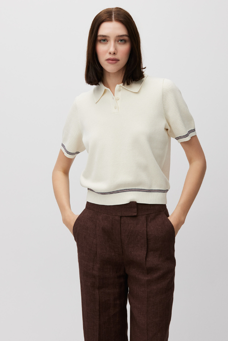 Krémová bavlněná halenka s polo límcem