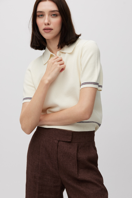 Krémová bavlněná halenka s polo límcem