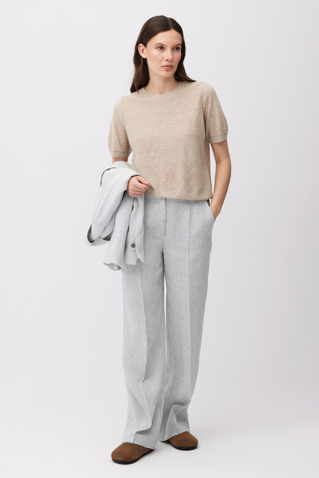 Světle modré široké lněné kalhoty - Patrizia Aryton