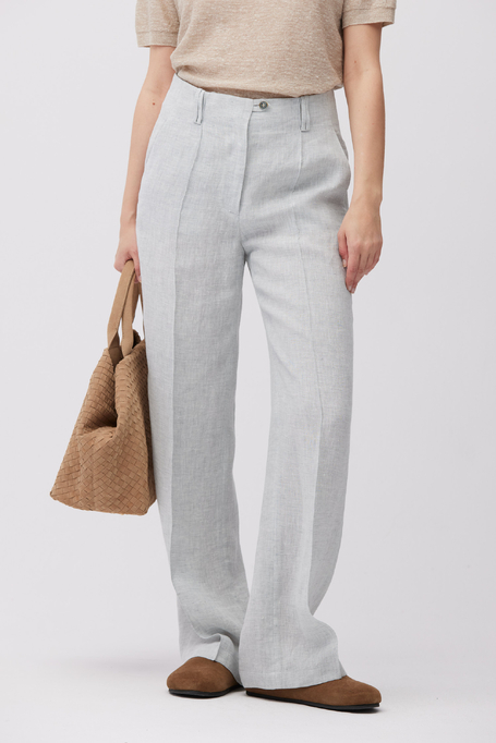 Světle modré široké lněné kalhoty - Patrizia Aryton