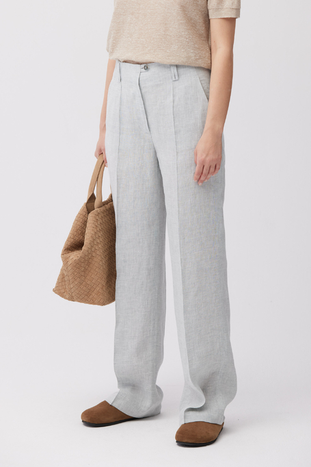 Světle modré široké lněné kalhoty