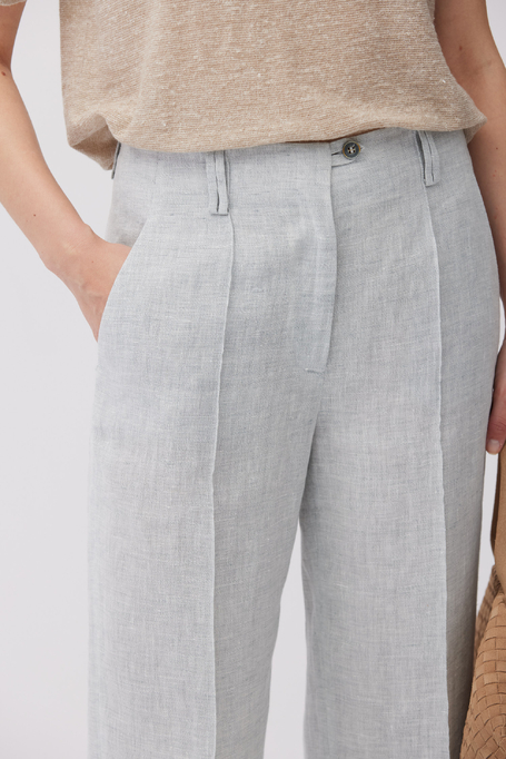 Světle modré široké lněné kalhoty