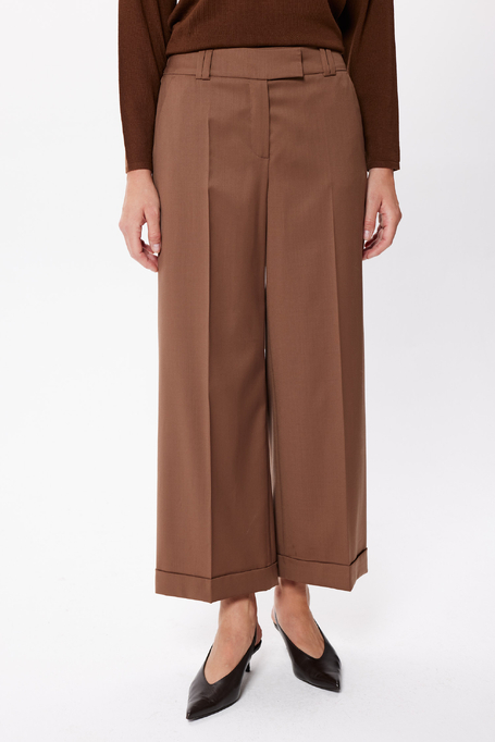 Hnědé culottes kalhoty z panenské vlny