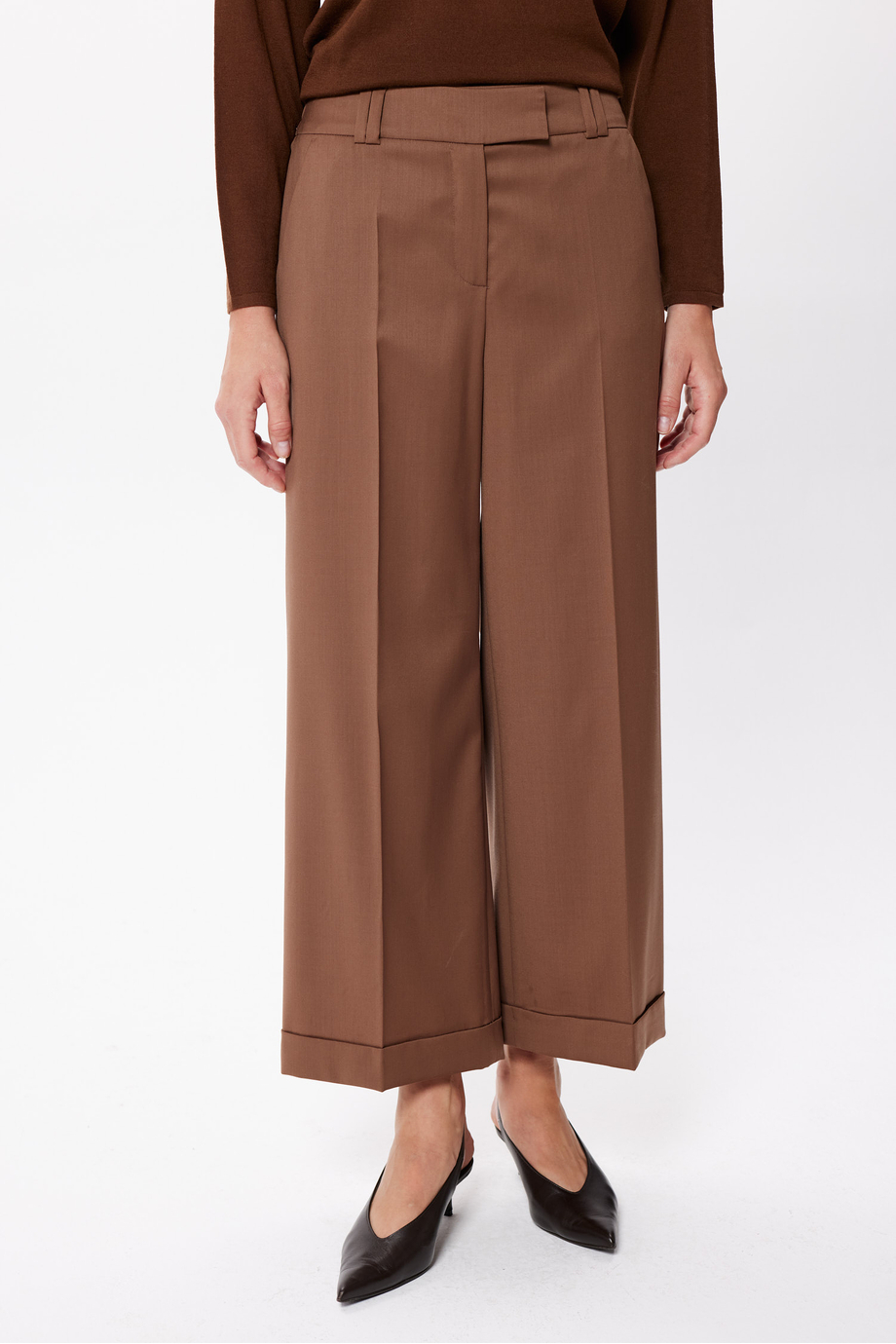 Hnědé culottes kalhoty z panenské vlny Hnědé culottes kalhoty z panenské vlny
