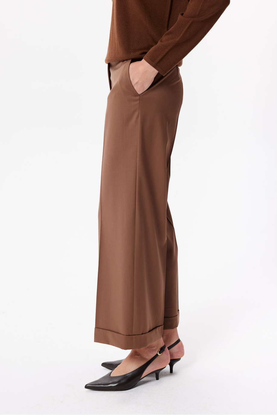 Hnědé culottes kalhoty z panenské vlny Hnědé culottes kalhoty z panenské vlny